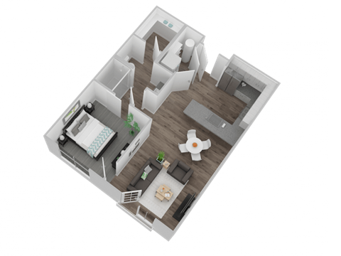 Floor plan for 1 bed, 1 bath, 766 sqft